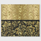 ShinyGold en zwarte Damaskers Cadeaupapier (Vlak)