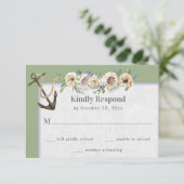 Ship Anchor, Floral Swag - Sage Lavender Wedding RSVP Kaartje (Staand voorkant)