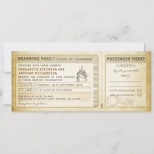 Ship Boarding Pass Wedding Tickets-Invitations & R Kaart (Voorkant)