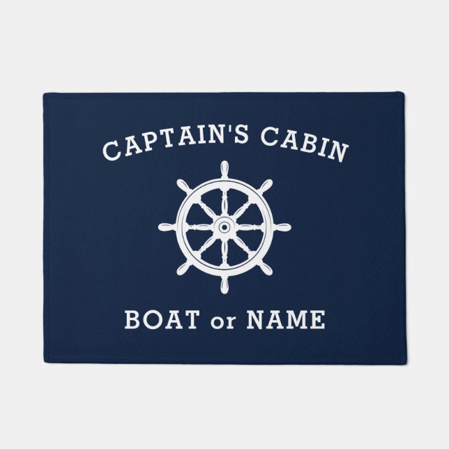Ship Helm Wheel Captain Cabin Boot Naam Zee Blauw Deurmat (Voorkant)