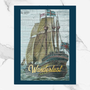  Ship Illustratie Wanderlust Thema Echt Folie Afdrukken