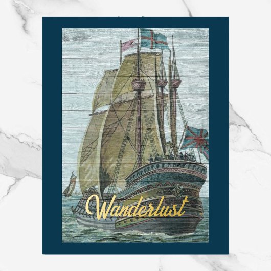 Ship Illustratie Wanderlust Thema Echt Folie Afdrukken