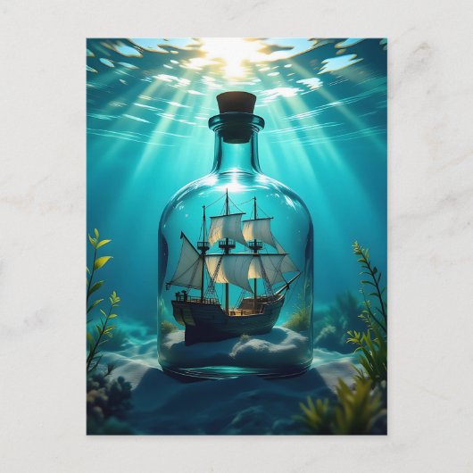 Ship in a Bottle in the Ocean | Saying Hi Briefkaart (Voorkant)