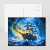 Ship in Glowing Blue Ocean Fantasy Painting Briefkaart (Voorkant / Achterkant)