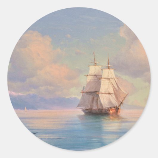 Ship off the coast - Ivan Aivazovsky Ronde Sticker (Voorkant)