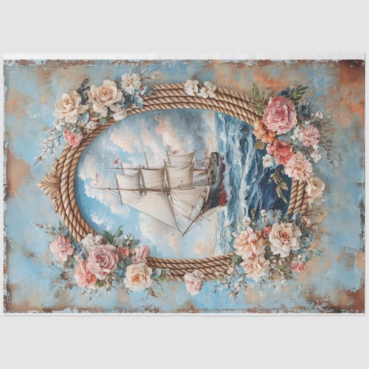 Ship Painting Rope Lijst Rozen Decoupage Tissuepapier (Voorkant)