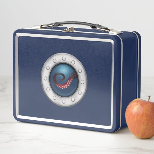 Ship Porthole Octopus Zee Monster Sailor Navy Blau (In situ)