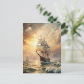 Ship Sailing Ocean Waves Sunset Nautical Sea Briefkaart (Staand voorkant)