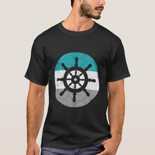 Ship Wheel Retro Boot Gift voor Mannen Vrouwen Jon T-shirt (Voorkant)