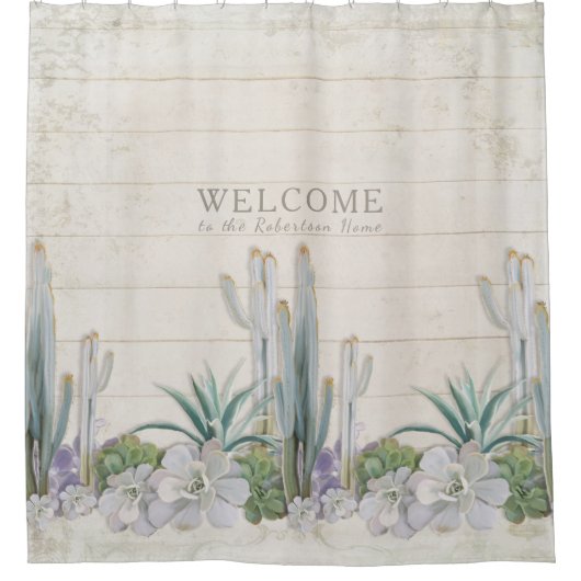  Shiplap Wood Desert Cactus Succulent West Douchegordijn (Voorkant)