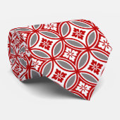 Shippo met bloemmotief, rood, wit en grijs stropdas (Opgerold)