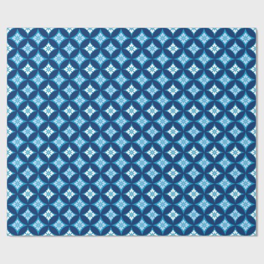 Shippo met bloemmotif, indigoblauw en wit cadeaupapier (Vlak)