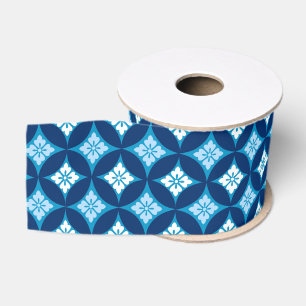 Shippo met bloemmotif, indigoblauw en wit grosgrain lint