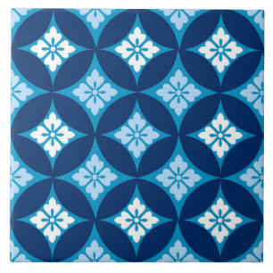 Shippo met bloemmotif, indigoblauw en wit tegeltje