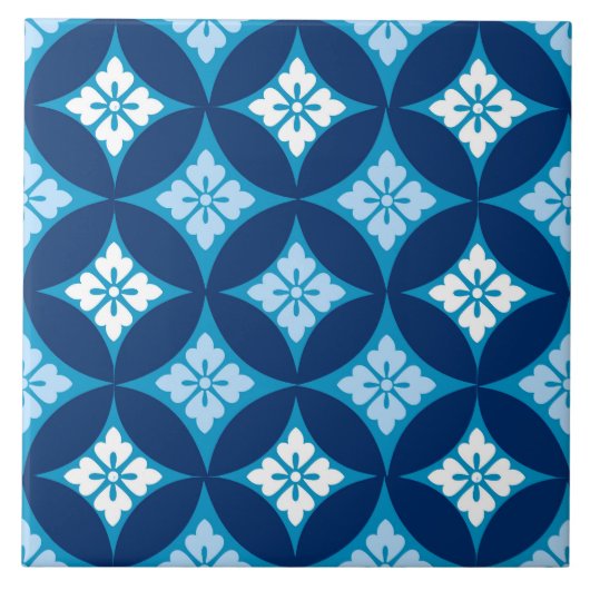 Shippo met bloemmotif, indigoblauw en wit tegeltje (Voorkant)