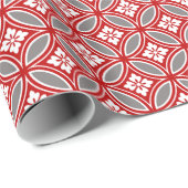 Shippo met bloemmotif, rood, wit en grijs cadeaupapier (Rol Hoek)