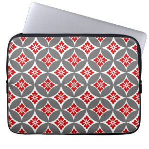 Shippo met bloemmotif, rood, wit en grijs laptop sleeve