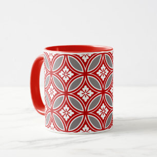 Shippo met bloemmotif, rood, wit en grijs mok