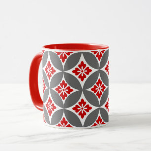 Shippo met bloemmotif, rood, wit en grijs mok