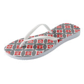 Shippo met bloemmotif, rood, wit en grijs teenslippers (Schuin)