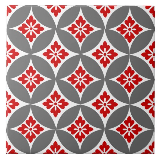 Shippo met bloemmotif, rood, wit en grijs tegeltje (Voorkant)