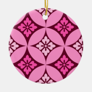 Shippo met Flower Motif, Pink en Burgundy Keramisch Ornament
