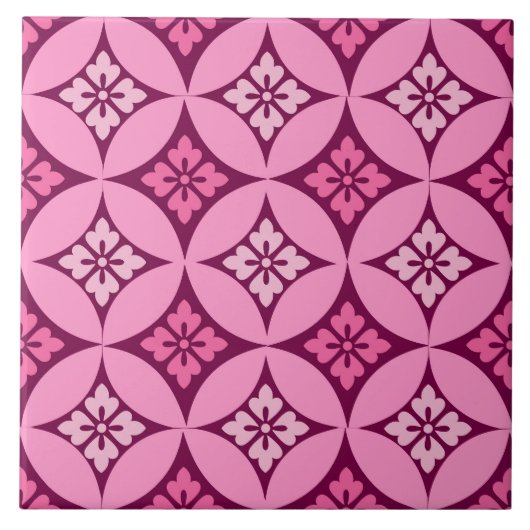 Shippo met Flower Motif, Pink en Burgundy Tegeltje (Voorkant)