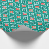 Shippo met Flower Motif, Turquoise en Coral Cadeaupapier (Hoek)