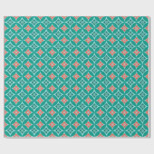 Shippo met Flower Motif, Turquoise en Coral Cadeaupapier (Vlak)