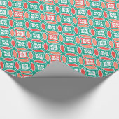 Shippo met Flower Motif, Turquoise en Coral Cadeaupapier (Hoek)