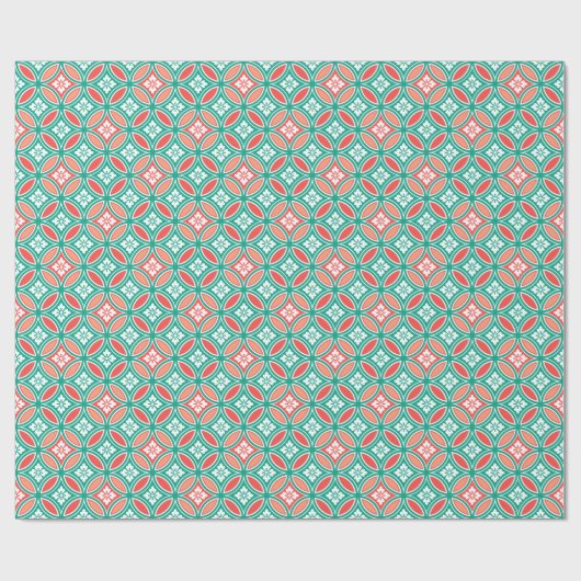 Shippo met Flower Motif, Turquoise en Coral Cadeaupapier (Vlak)