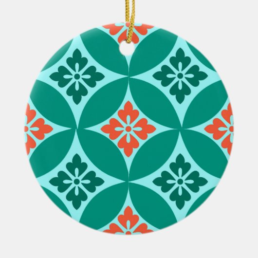 Shippo met Flower Motif, Turquoise en Coral Keramisch Ornament (Voorkant)