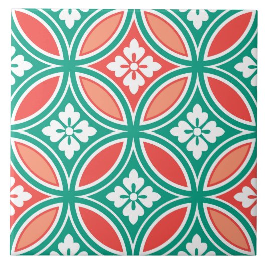 Shippo met Flower Motif, Turquoise en Coral Tegeltje (Voorkant)