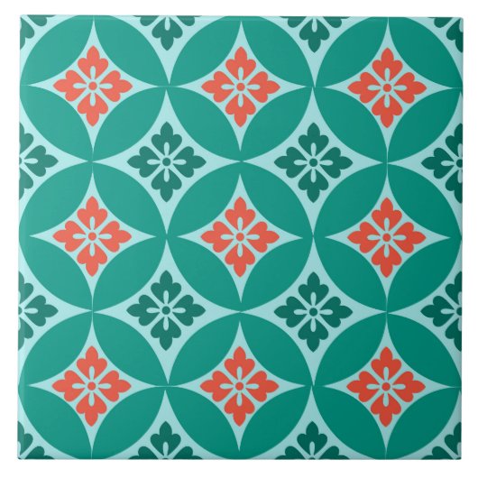 Shippo met Flower Motif, Turquoise en Coral Tegeltje (Voorkant)