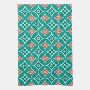 Shippo met Flower Motif, Turquoise en Coral Theedoek