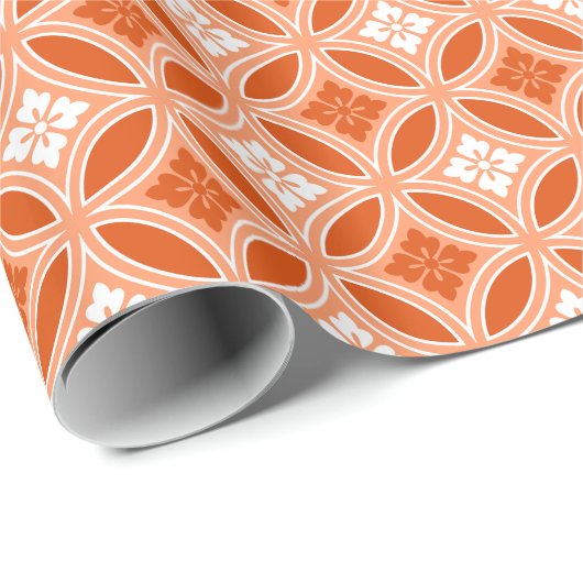 Shippo met ventilatormotif, Mandarijns Oranje Cadeaupapier (Rol Hoek)