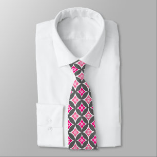 Shippo met ventilatormotif, roze en zilver grijs stropdas