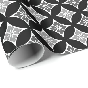 Shippo met ventilatormotif, zwart, wit en grijs cadeaupapier