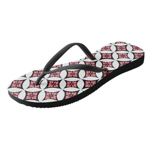 Shippo met ventilatormotif, zwart, wit en roze teenslippers (Schuin)