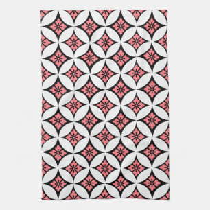 Shippo met ventilatormotif, zwart, wit en roze theedoek