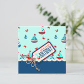 Ships Ahoy Birthday Invite Square_Aweigh Kaart (Staand voorkant)