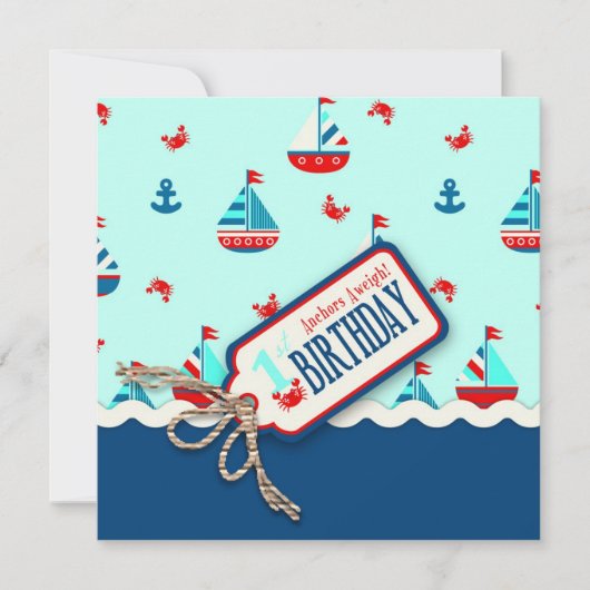 Ships Ahoy Birthday Invite Square_Aweigh Kaart (Voorkant)