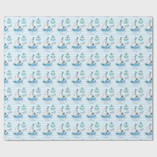 Ships Ahoy, het is een jongen! Baby shower Blue Sa Cadeaupapier