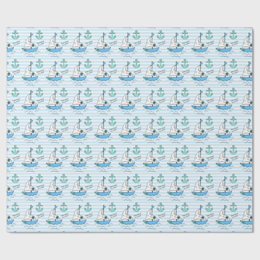 Ships Ahoy, het is een jongen! Baby shower Blue Sa Cadeaupapier (Vlak)