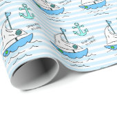 Ships Ahoy, het is een jongen! Baby shower Blue Sa Cadeaupapier (Rol Hoek)