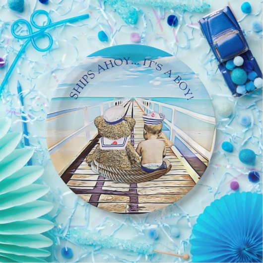 Ships Ahoy, het is een jongen, nautisch Baby showe Papieren Bordje (Feest)