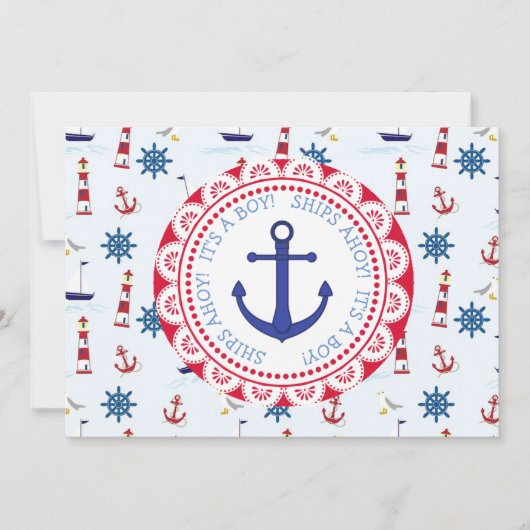 Ships Ahoy, It's a Boy, Baby shower Invitation Kaart (Voorkant)