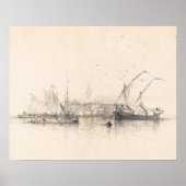 Ships in Zee Landscape Print,  schets Poster (Voorkant)