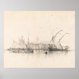 Ships in Zee Landscape Print,  schets Poster
