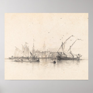 Ships in Zee Landscape Print, schets Poster